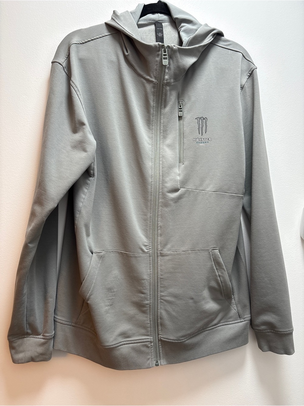 Monster Energy Men’s Light Gray Full‑Zip Hooded Jacket